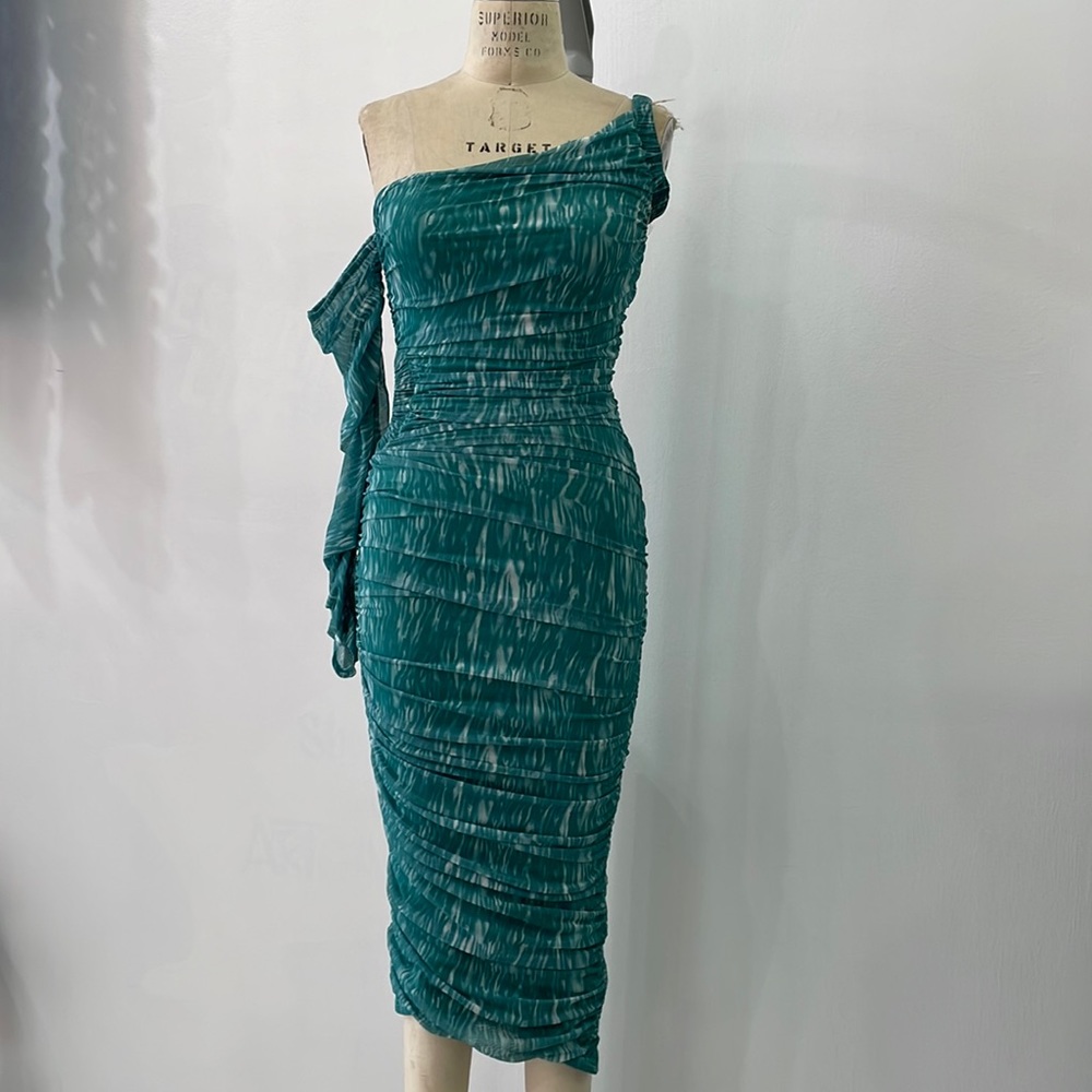 Printed Stretch Mesh Cut Out MIDI Dress